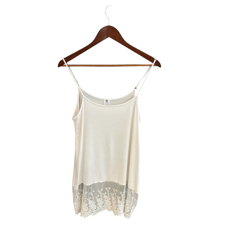 Coco + Carmen Womens L/XL White Lace Hem Tank Top Spaghetti Straps Cotton/Spande